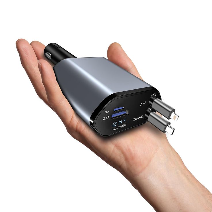 120w Retractable 4-in-1 Fast Car Charger | USB + Type-C | Compatible with iPhone 11–15, Samsung Galaxy, Pixel, iPad Pro