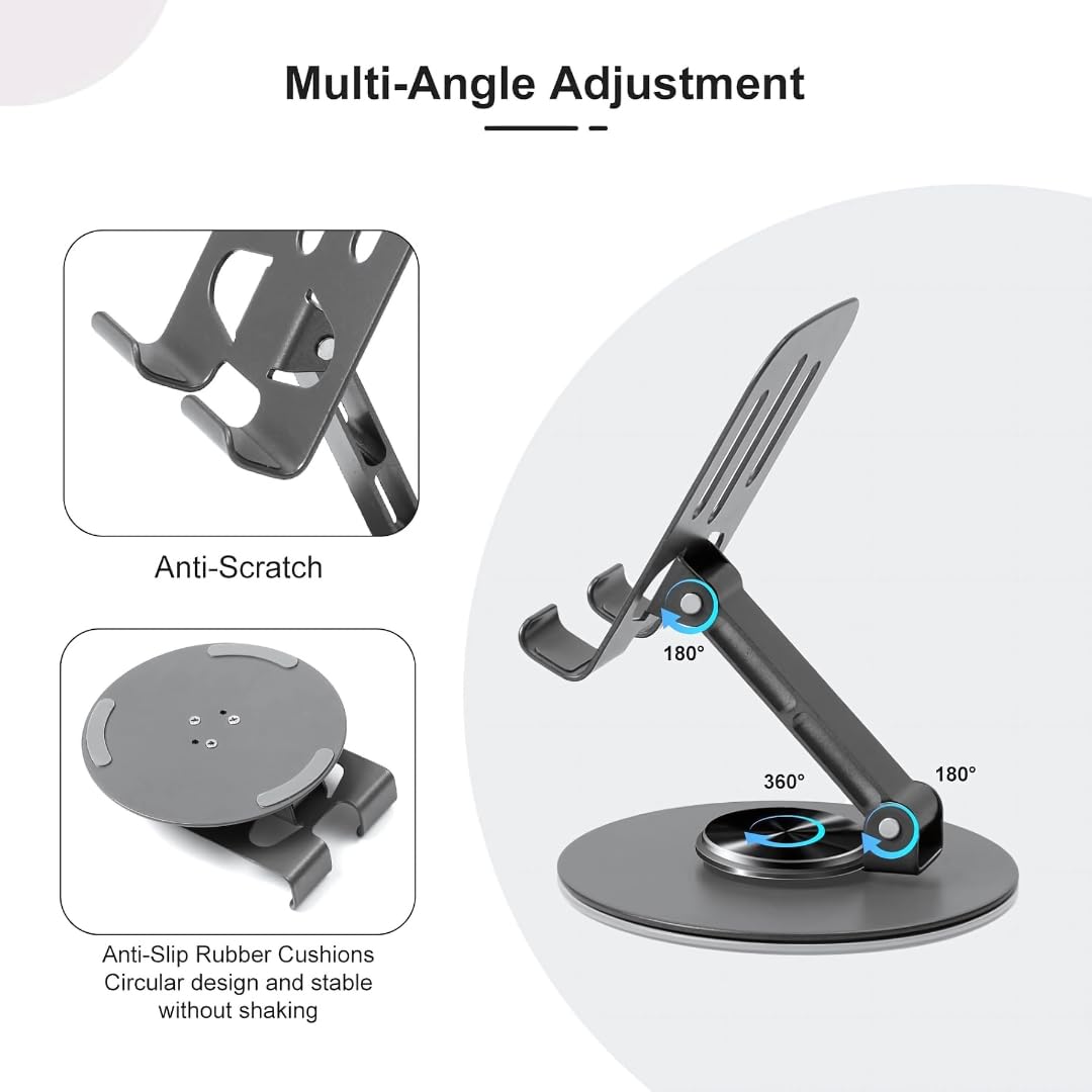 360° Adjustable Foldable Mobile Phone & Tablet Stand | Universal Rotating Aluminum Holder for Desk, Home & Office