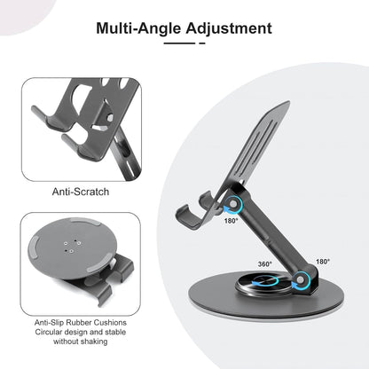 360° Adjustable Foldable Mobile Phone & Tablet Stand | Universal Rotating Aluminum Holder for Desk, Home & Office