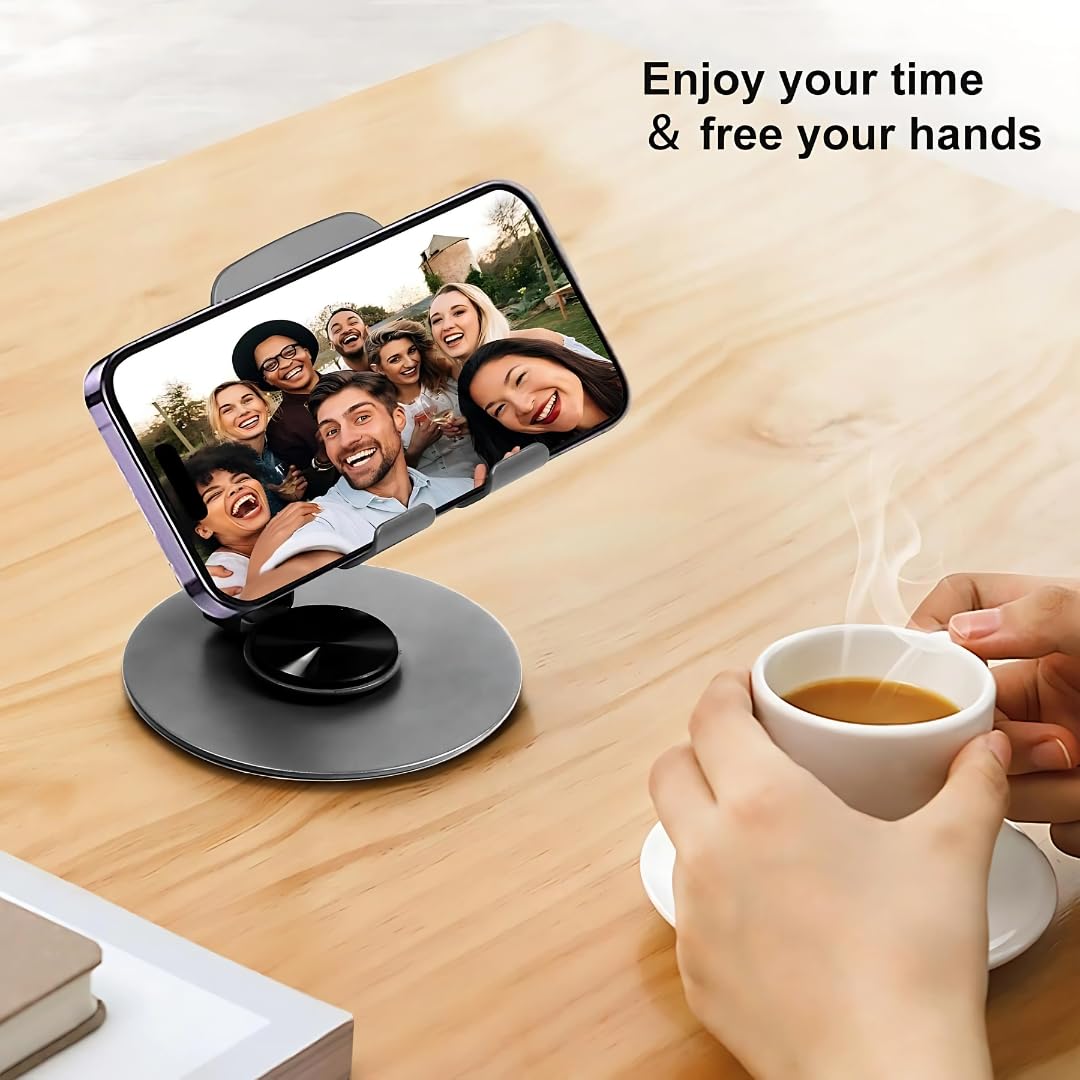 360° Adjustable Foldable Mobile Phone & Tablet Stand | Universal Rotating Aluminum Holder for Desk, Home & Office
