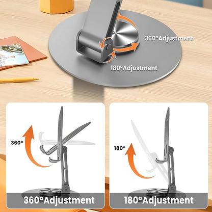 360° Adjustable Foldable Mobile Phone & Tablet Stand | Universal Rotating Aluminum Holder for Desk, Home & Office