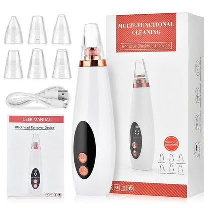 Electric Blackhead Remover Vacuum – Multi-Functional Pore Cleaner with 6 Suction Heads | Deep Pore Cleansing & Acne Removal Device