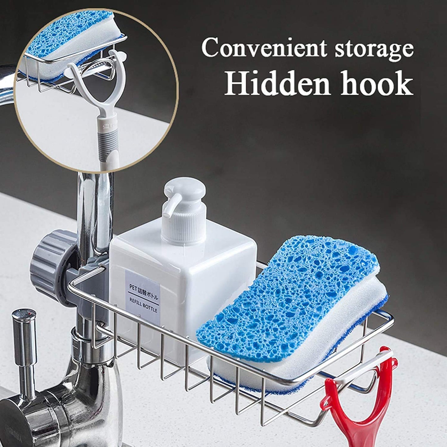 Adjustable Faucet Hanging Storage Rack – Stainless Steel Sink Organizer for Kitchen & Bathroom