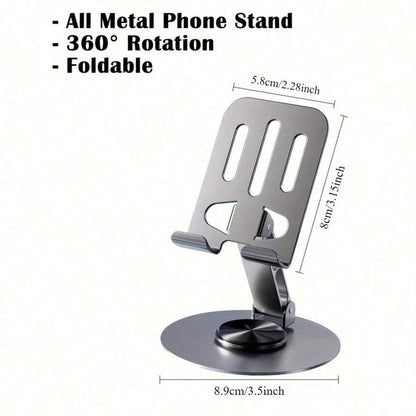 360° Adjustable Foldable Mobile Phone & Tablet Stand | Universal Rotating Aluminum Holder for Desk, Home & Office